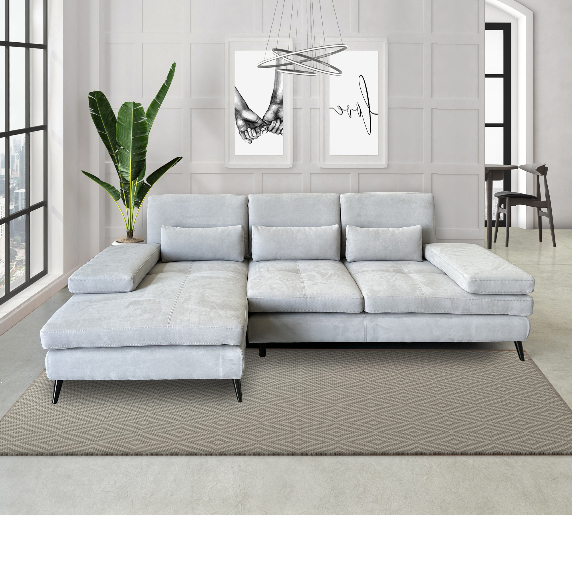 SALOTTO MOD. ELENA CON PENISOLA SX E SCHIENALI TRASLANTI IN TESSUTO GRIGIO