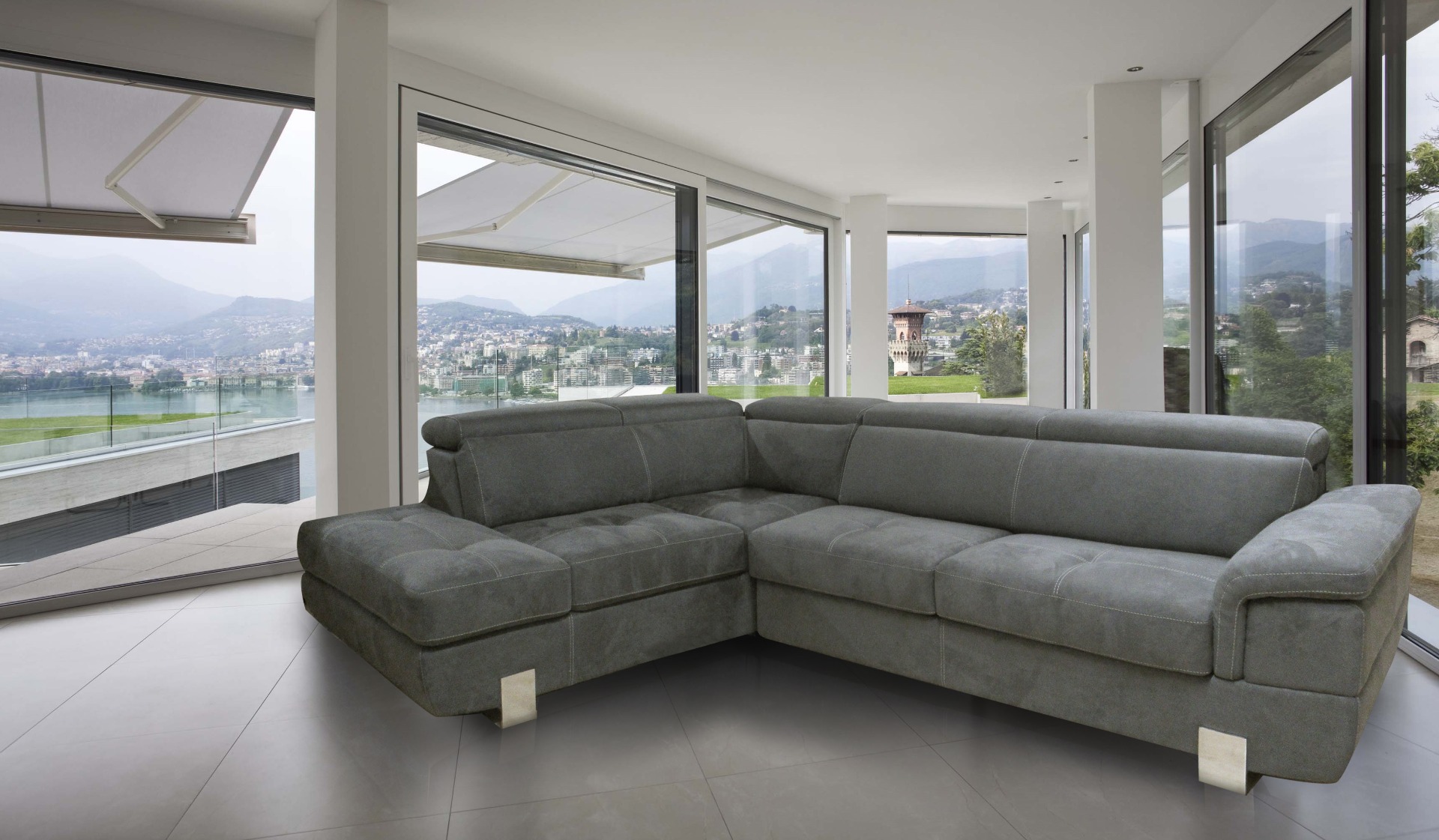 SALOTTO MOD. EUREKA ANGOLARE SX IN TESSUTO GRIGIO SCURO