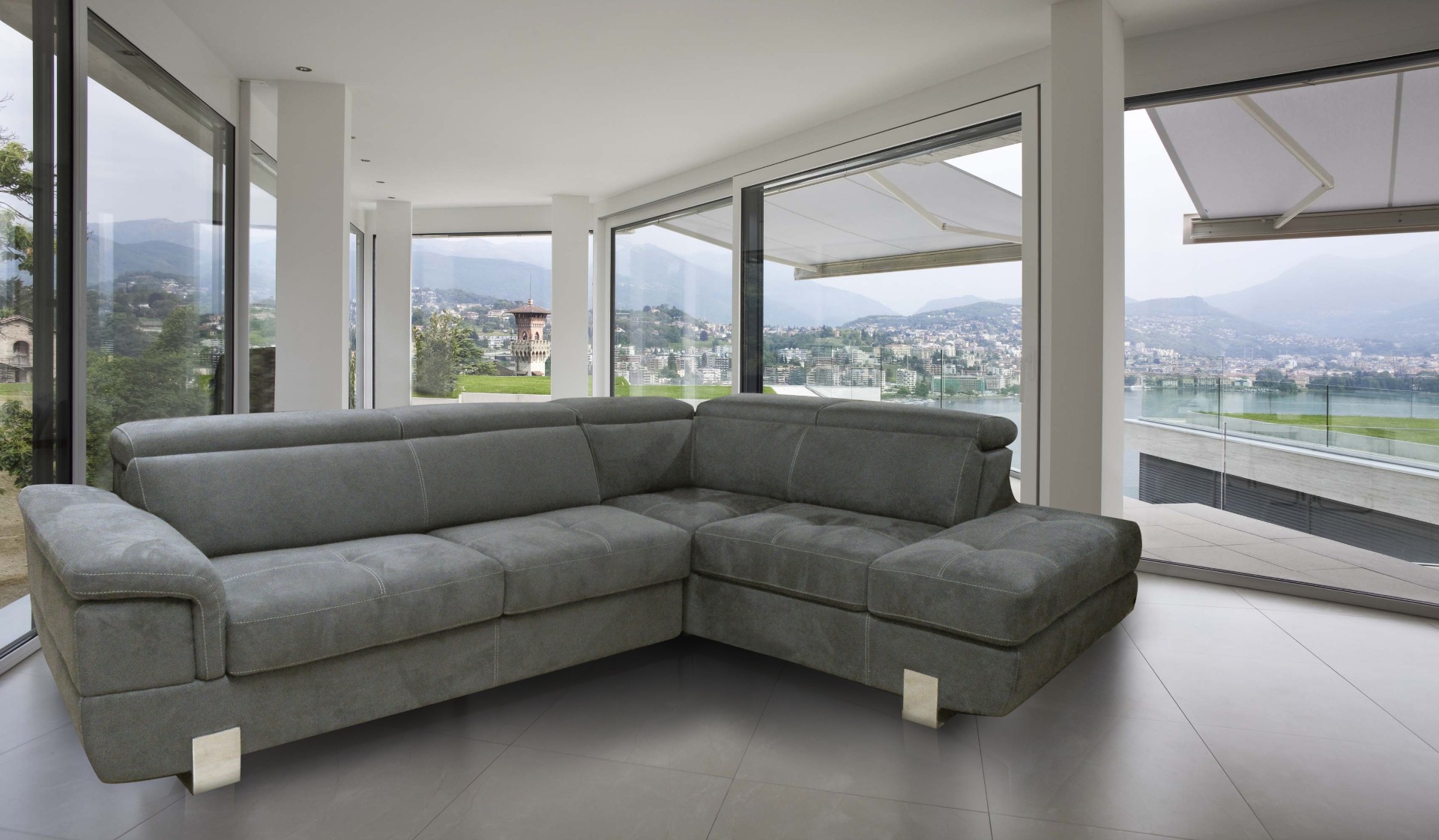 SALOTTO MOD. EUREKA ANGOLARE DX IN TESSUTO GRIGIO SCURO