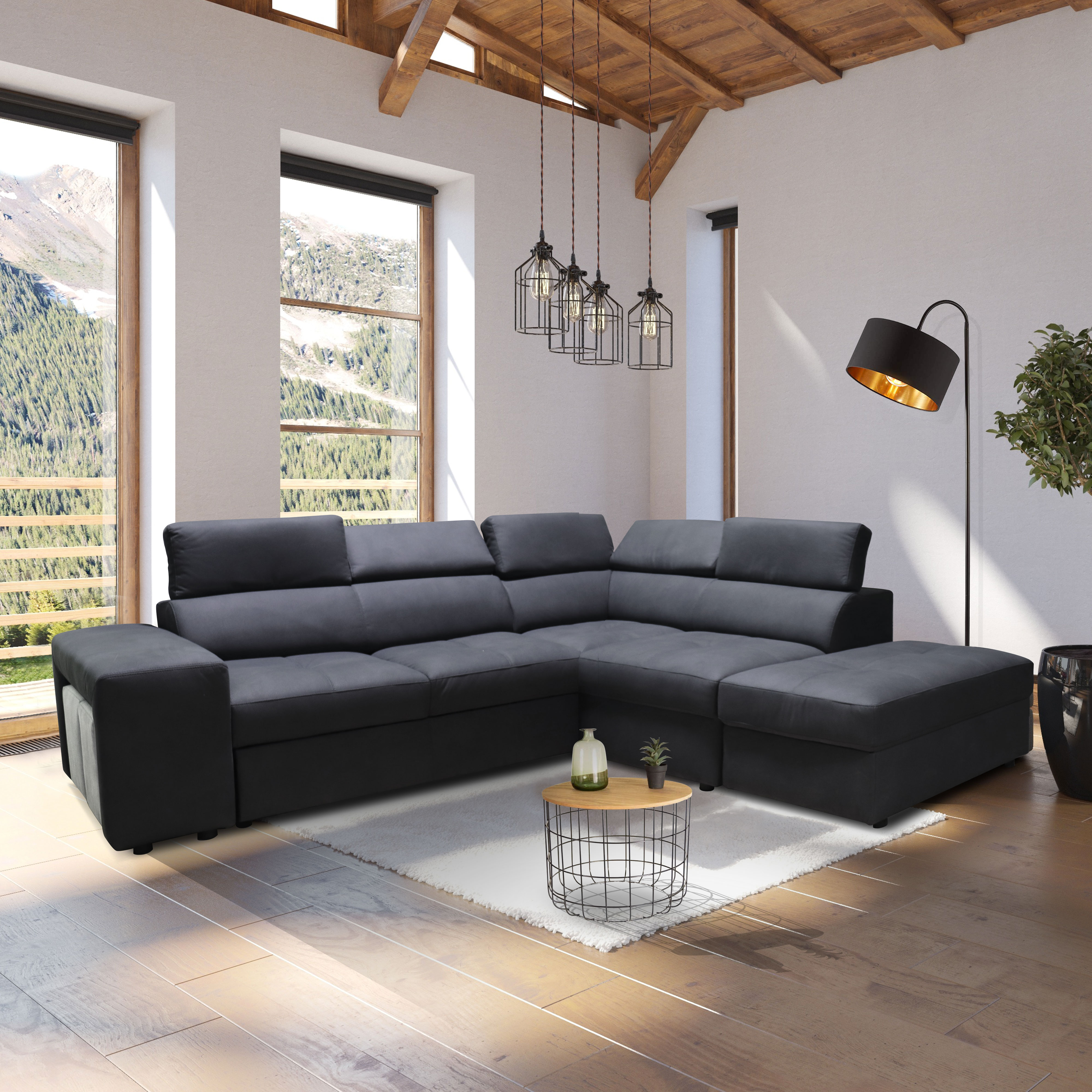 SALOTTO MOD. 192 ANGOLARE DX IN TESSUTO GRIGIO SCURO E GRIGIO CHIARO