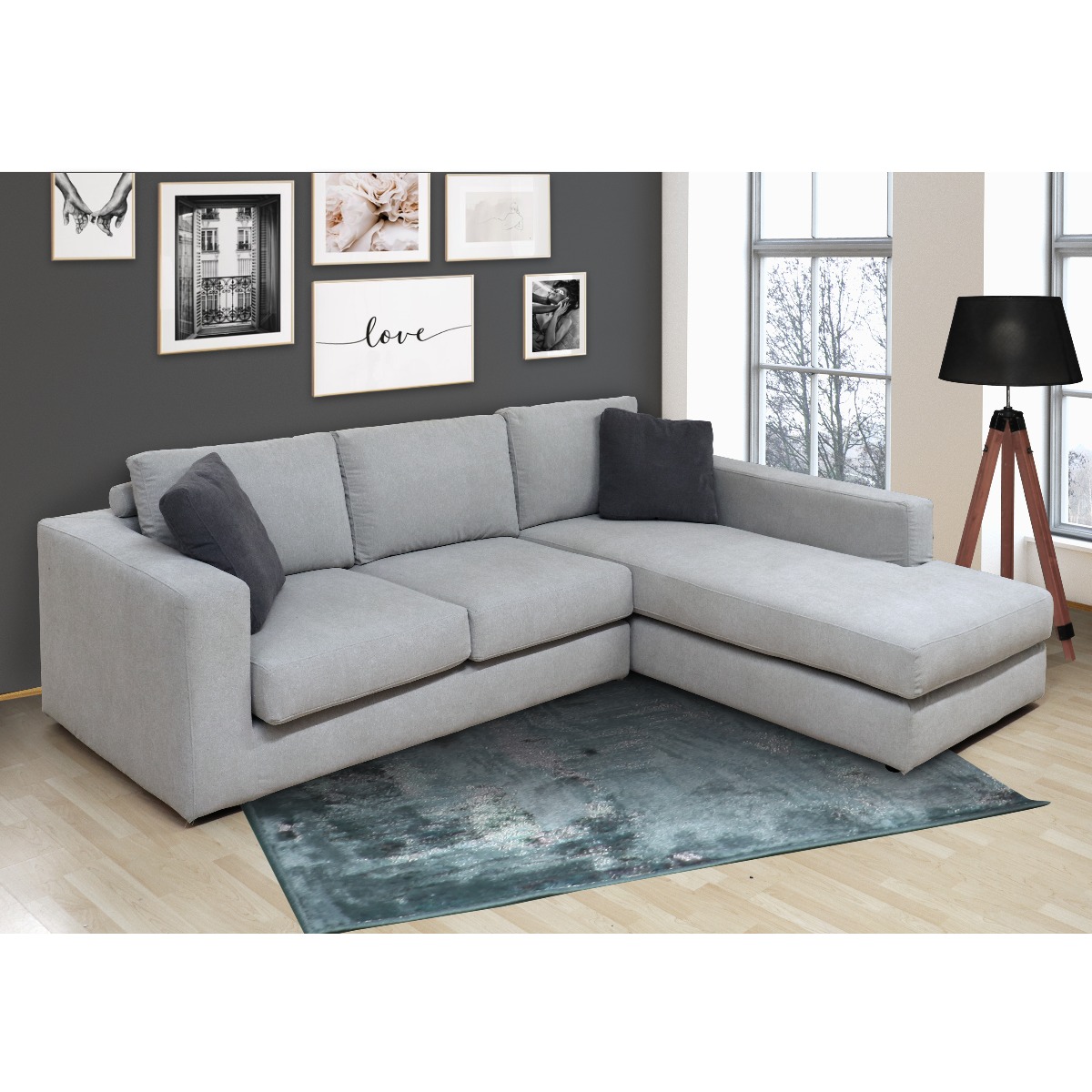 SALOTTO MOD. FIRENZE CON PENISOLA DX IN TESSUTO GRIGIO CHIARO