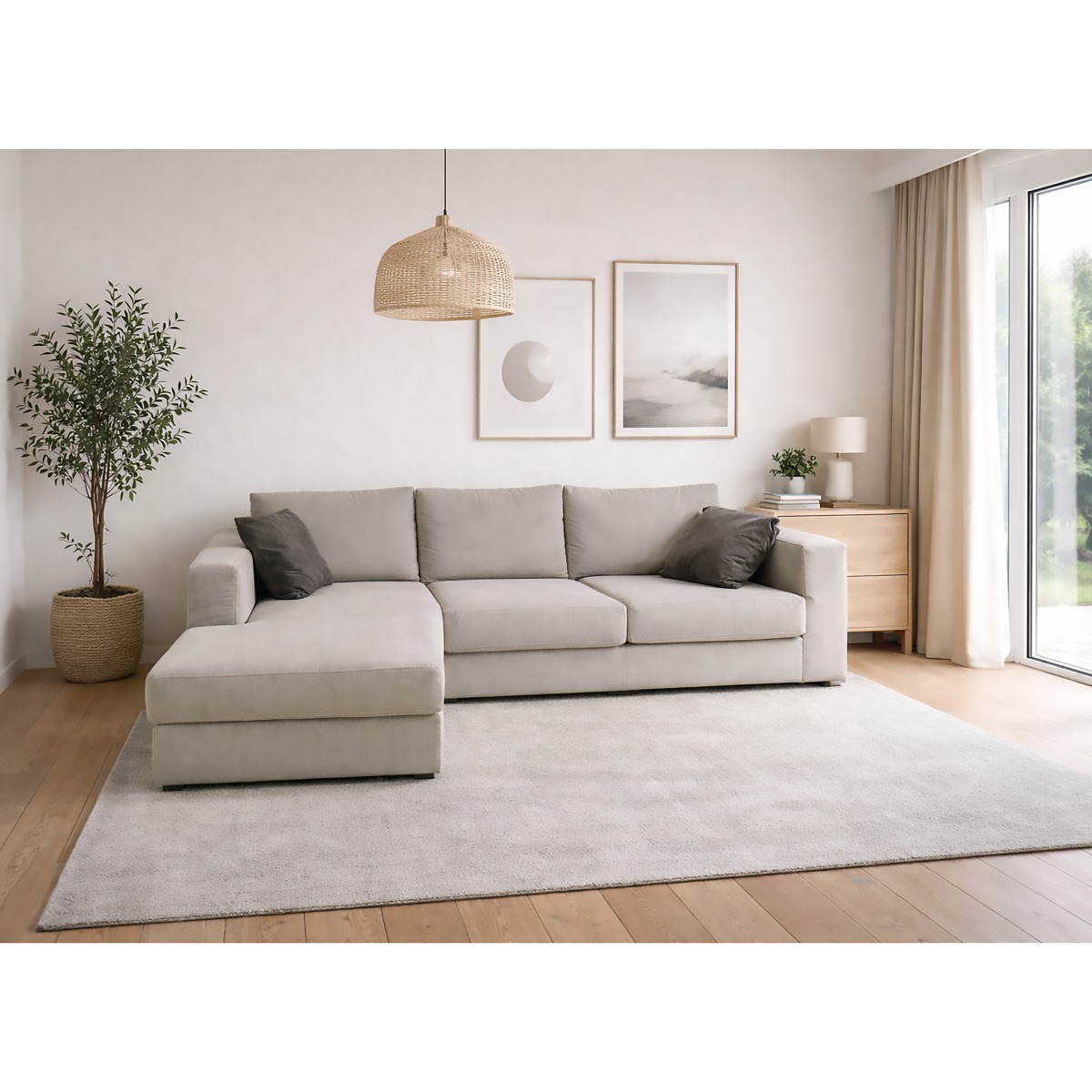 SALOTTO MOD. FIRENZE CON PENISOLA SX IN TESSUTO GRIGIO CHIARO 