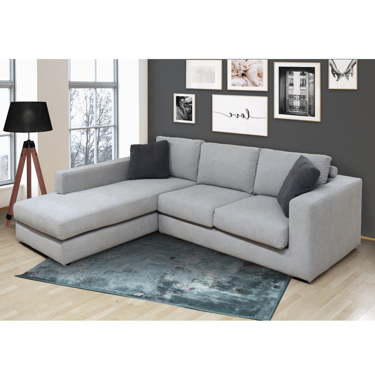 SALOTTO MOD. FIRENZE CON PENISOLA SX IN TESSUTO GRIGIO CHIARO 