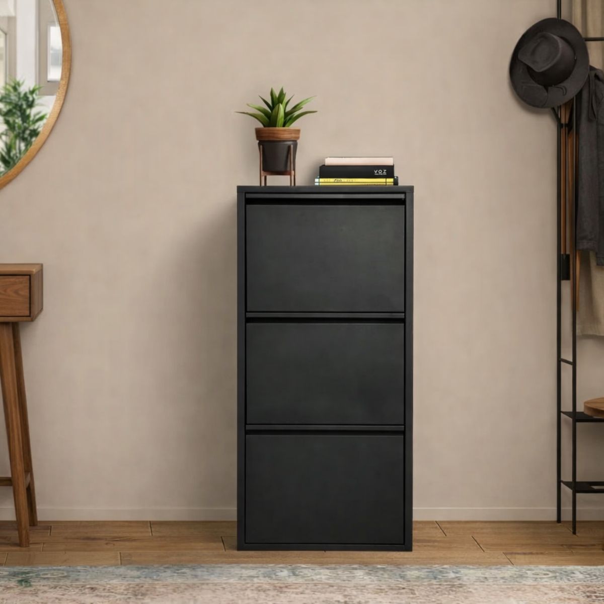 SCARPIERA 3 RIBALTE MOD. CABINET CM 50X15 H. 104 METALLO NERO