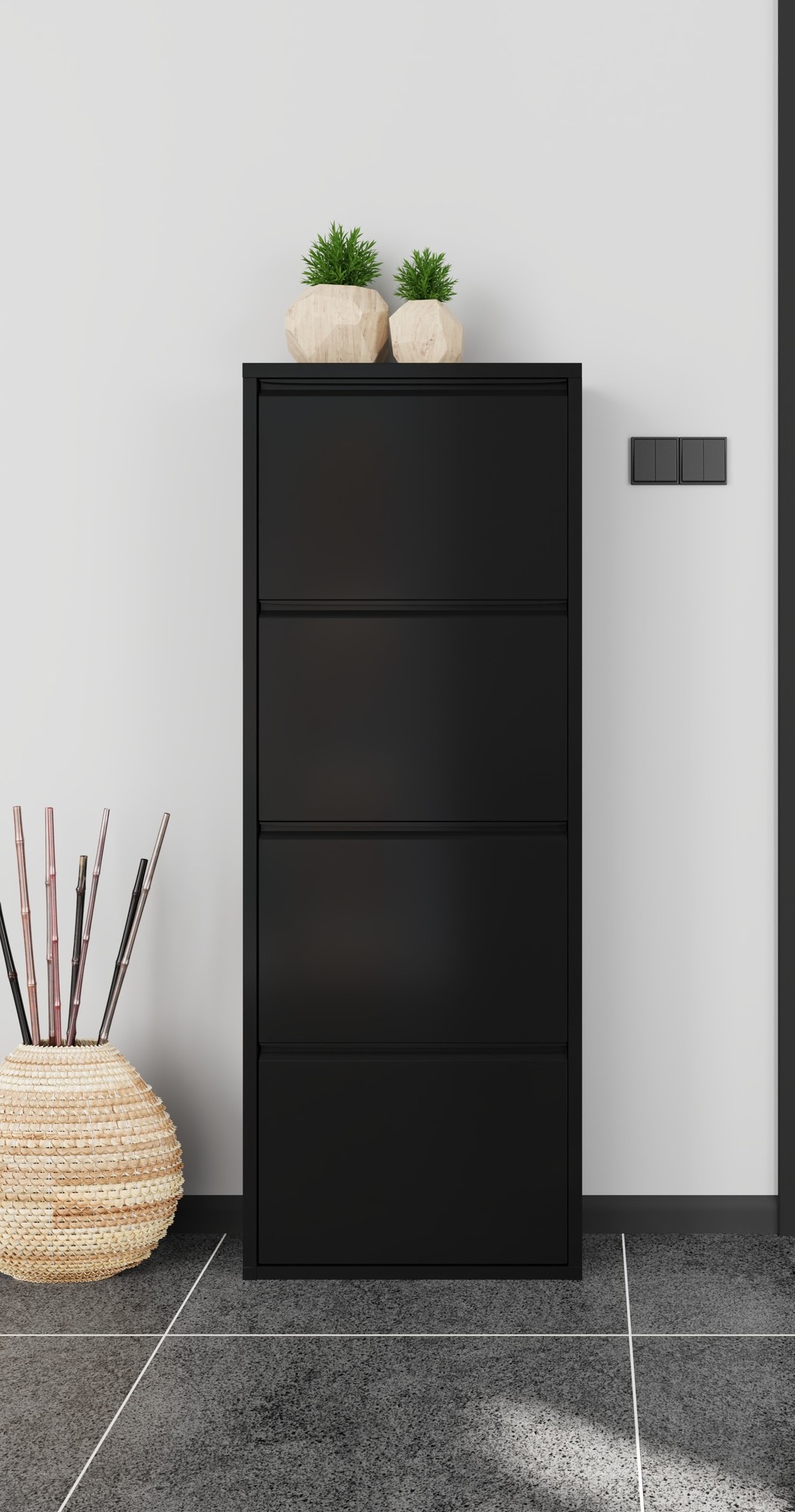 SCARPIERA 4 RIBALTE MOD. CABINET CM 50X15 H. 138 METALLO NERO 