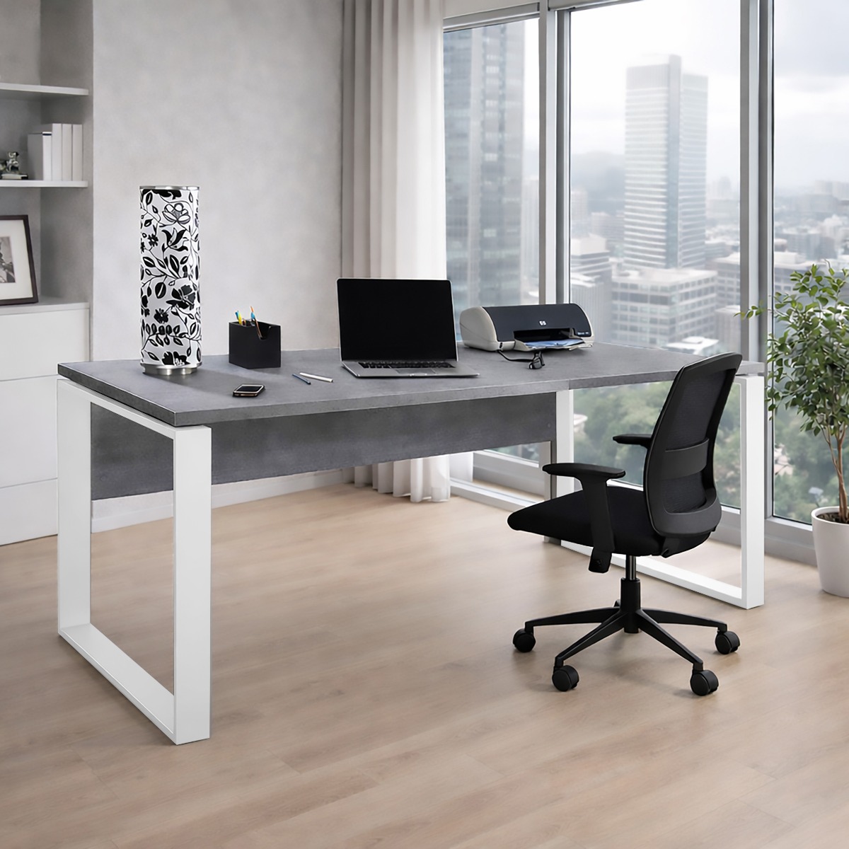 SCRIVANIA MOD. DISEGNO CM 170X80 H. 74.3 CEMENTO E METALLO BIANCO 