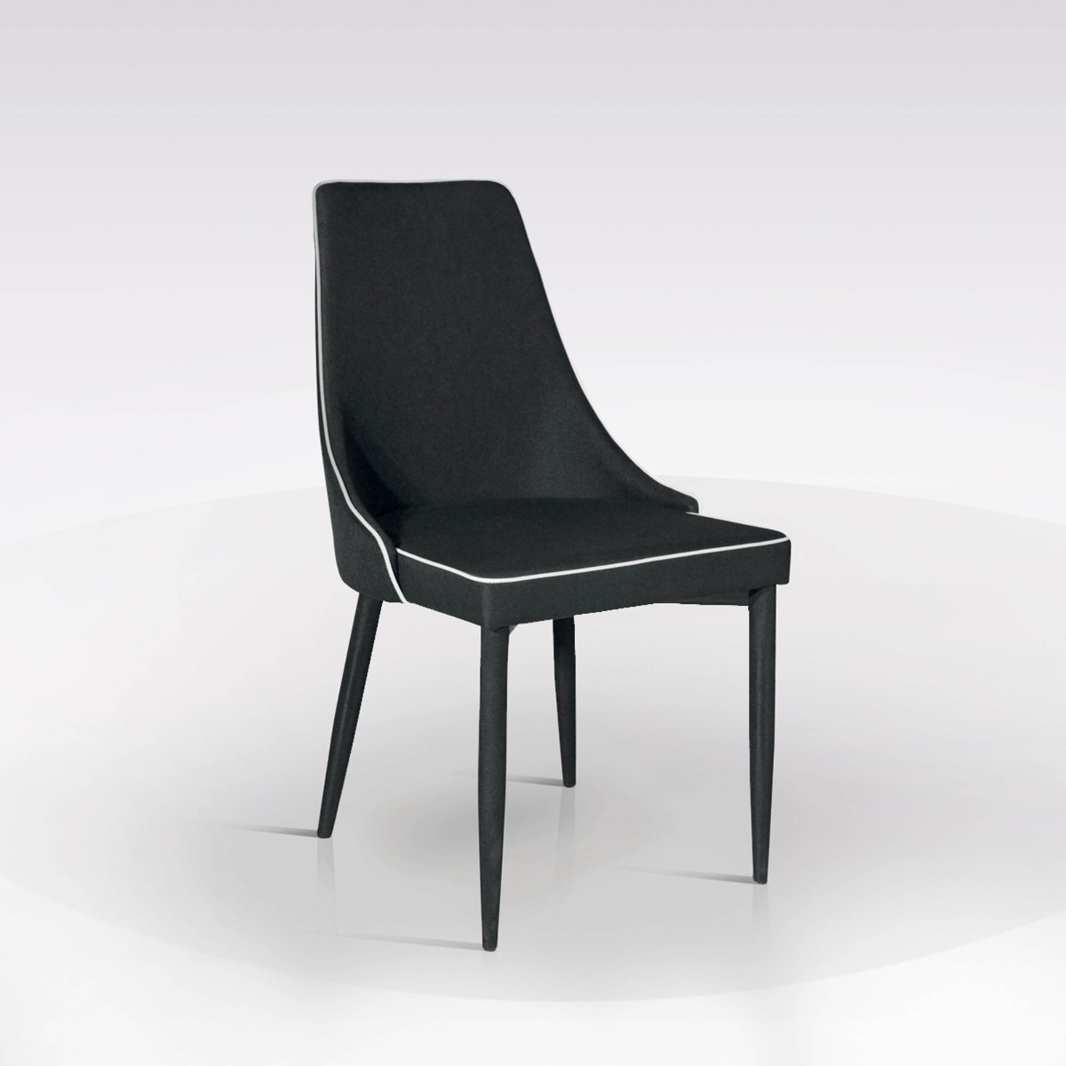 POLTRONCINA IN TESSUTO NERO CON BORDINO IN ECOPELLE BIANCA