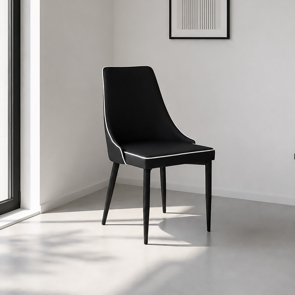 POLTRONCINA IN TESSUTO NERO CON BORDINO IN ECOPELLE BIANCA