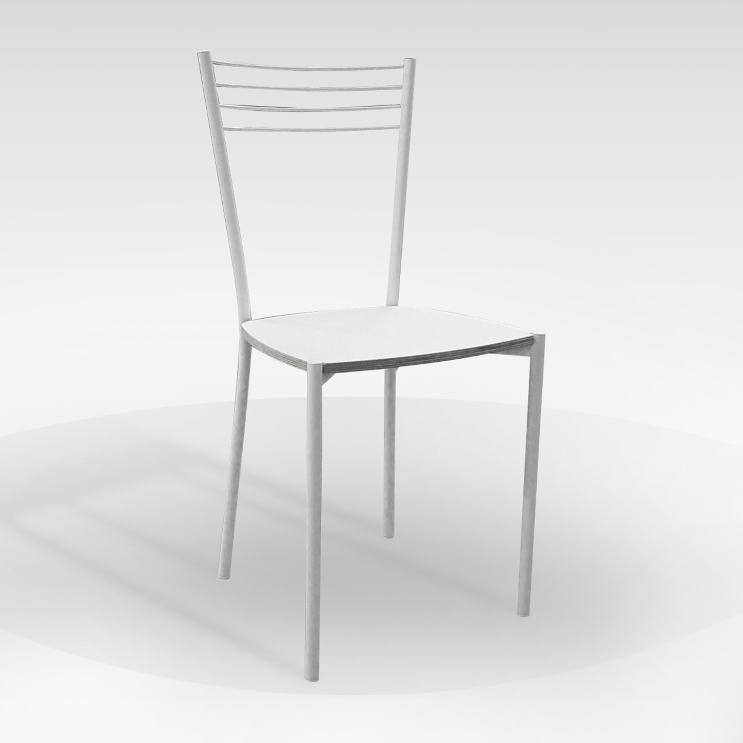 SEDIA MOD. LUNA IN METALLO BIANCO E FONDELLO IN LEGNO BIANCO LARICE 