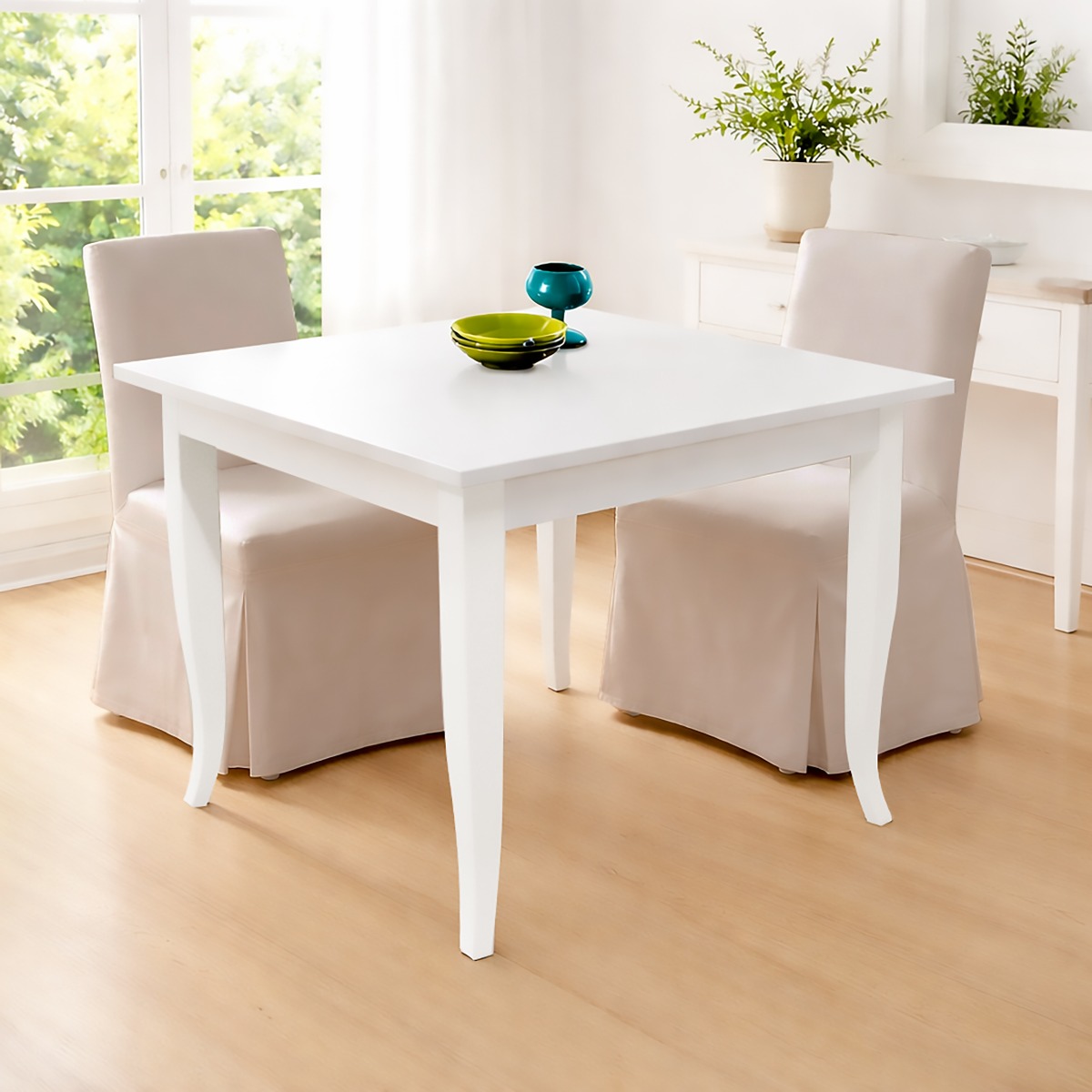 TAVOLO FISSO CM 90X90 LEGNO MASSELLO BIANCO OPACO