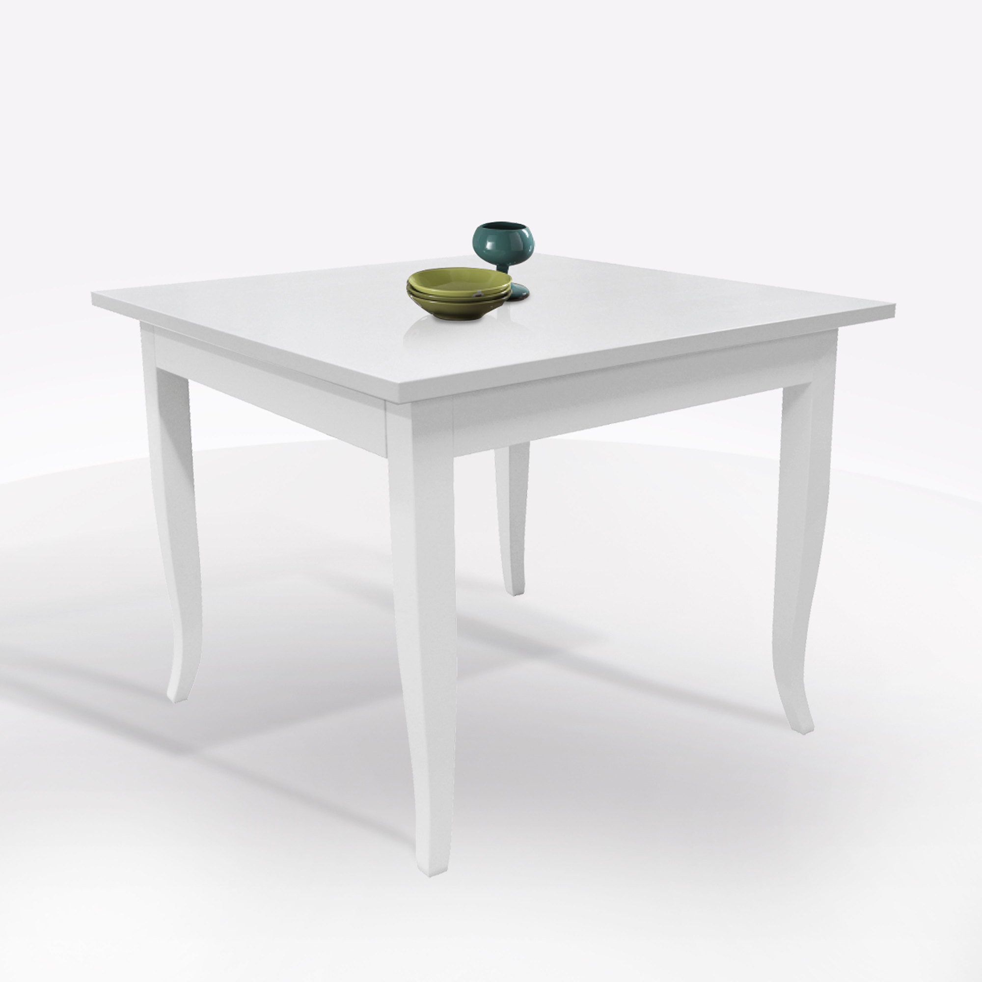 TAVOLO FISSO CM 90X90 LEGNO MASSELLO BIANCO OPACO