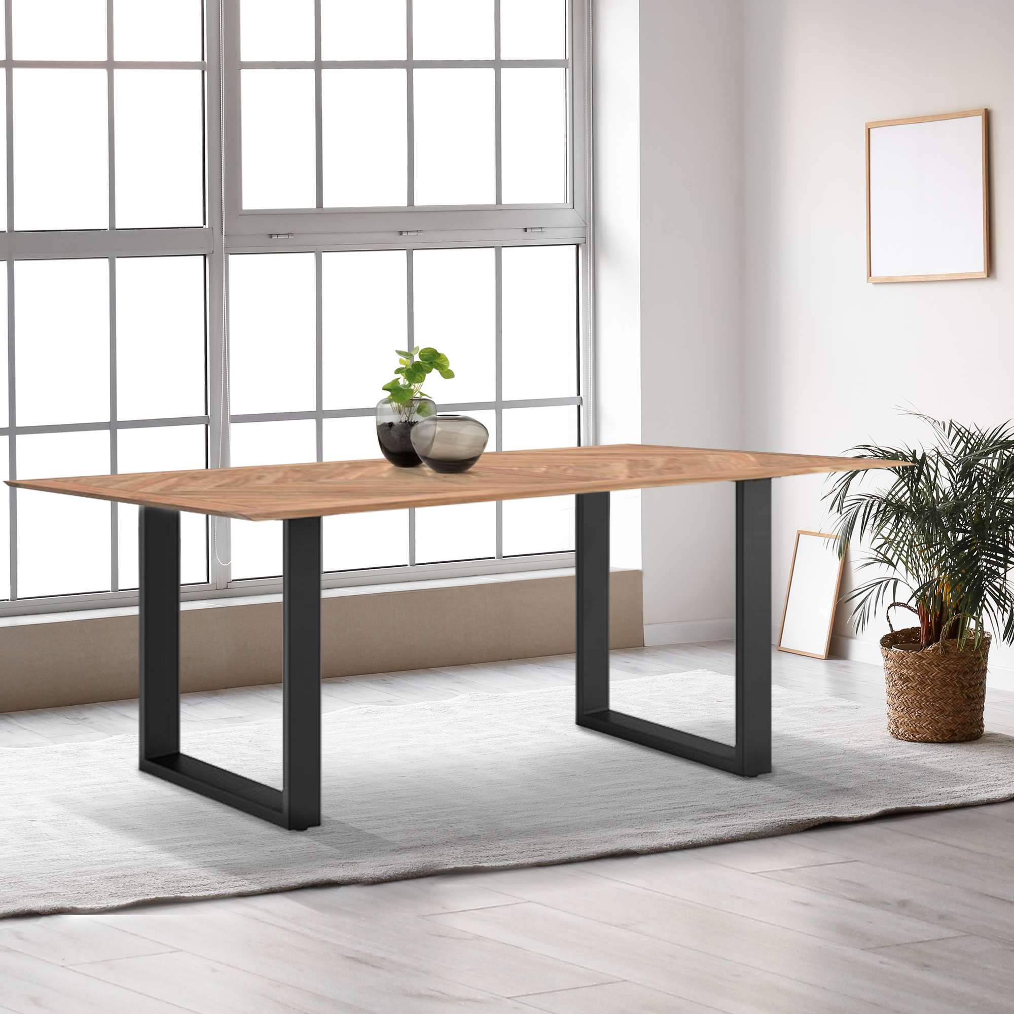 TAVOLO FISSO MOD. SPN-01-N CM 160X90 H.76 IN LEGNO DI ACACIA NATURALE 