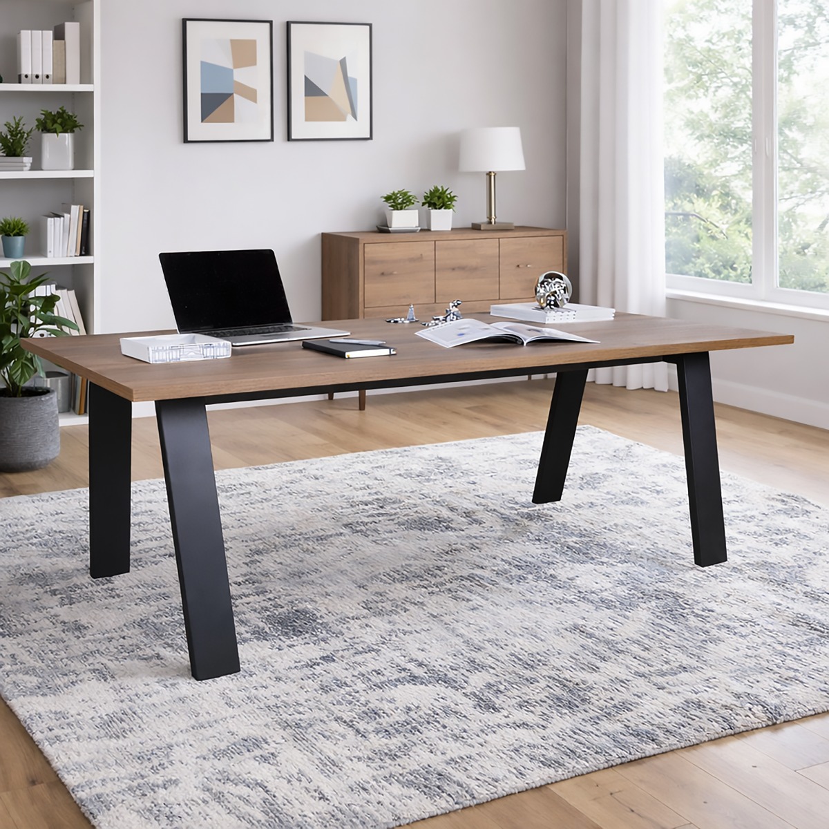 TAVOLO MOD. DA VINCI FISSO CM 240X90 NERO E NOCE BRERA