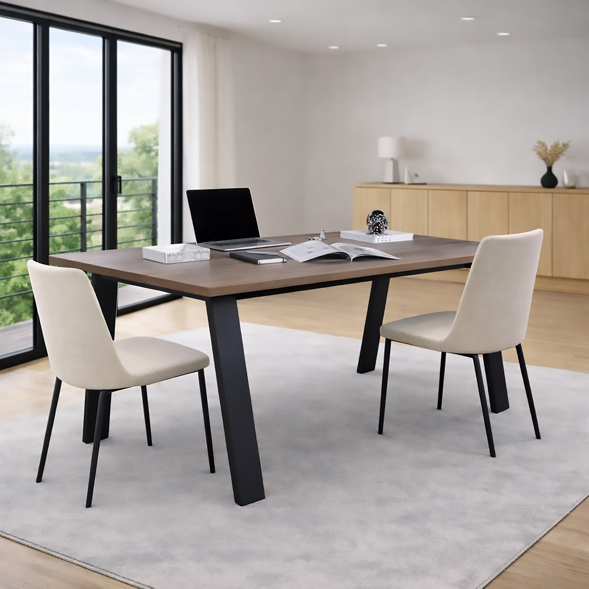 SCRIVANIA MOD. DA VINCI CM 180X90 NERO E NOCE BRERA