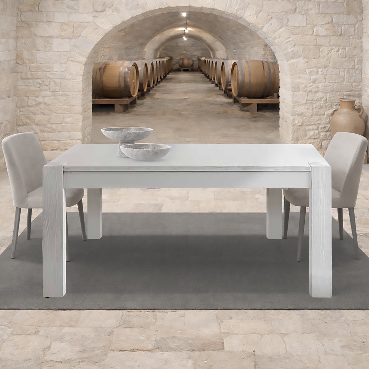 TAVOLO ALLUNGABILE CM 140X90 LEGNO DI ABETE BIANCO SPAZZOLATO 