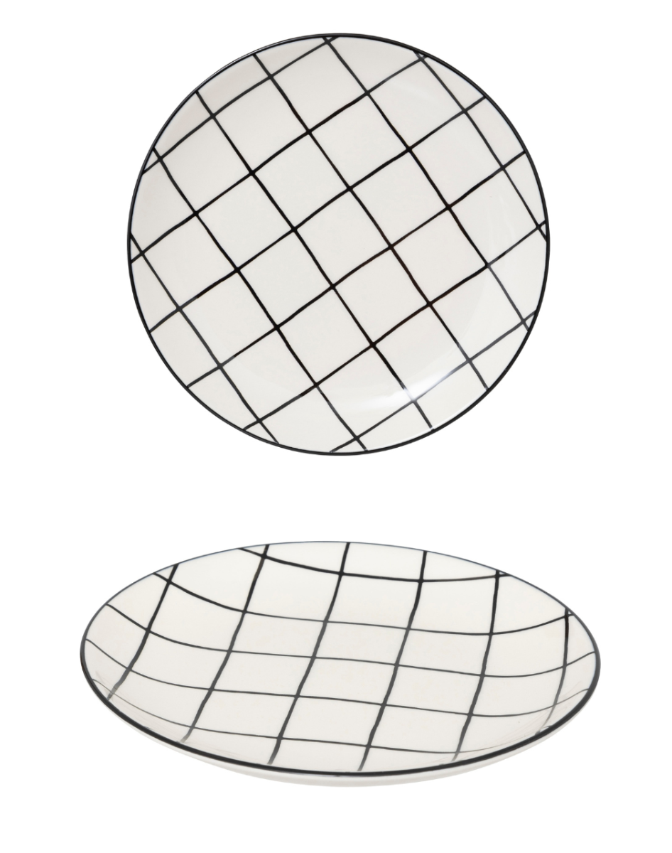 PIATTO DA DESSERT MOD. CORNER IN CERAMICA A QUADRI 20X2.3CM