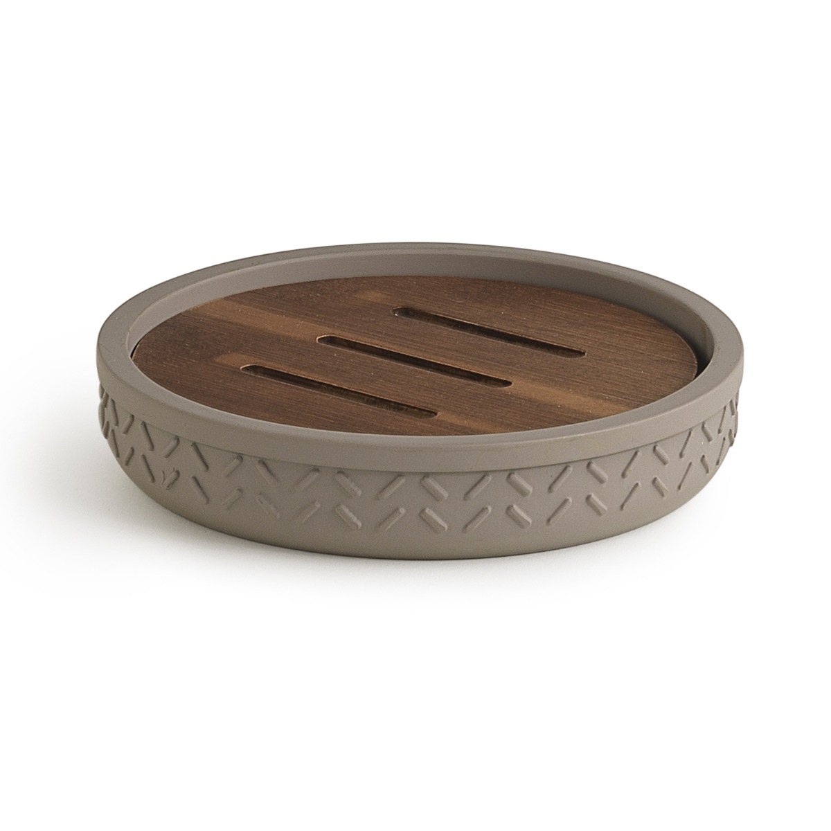LINEA THEA - PORTA SAPONE IN RESINA E BAMBU' NATURALE SCURO/GRIGIO