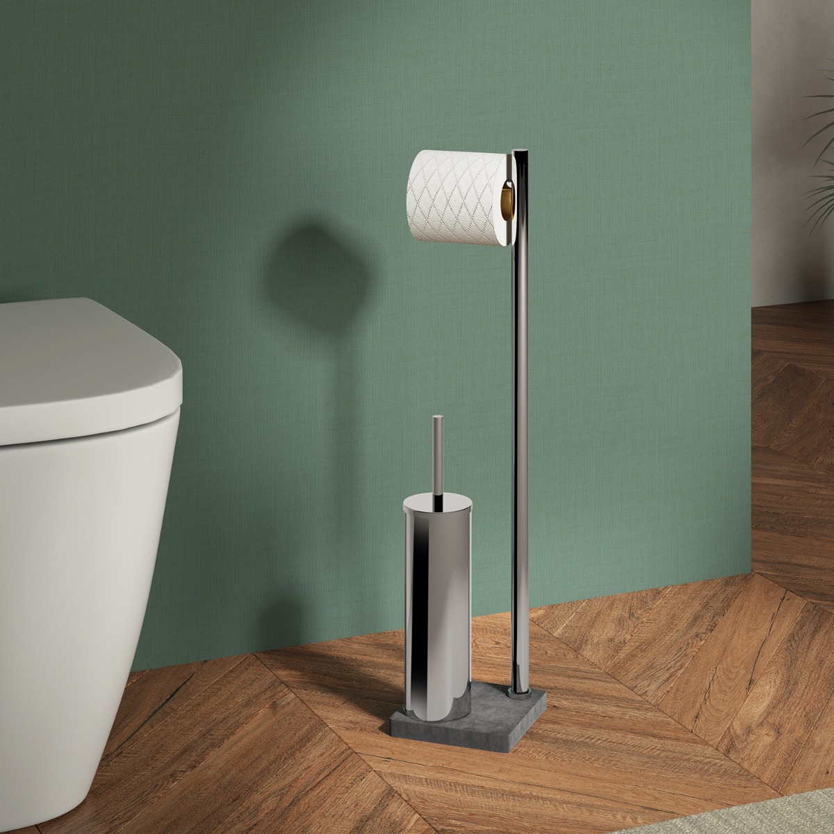 LINEA TRILLY - PIANTANA PORTA ROTOLO E PORTA SCOPINO GRIGIO