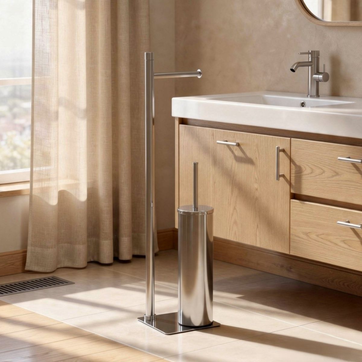 LINEA TRILLY - PIANTANA PORTA ROTOLO E PORTA SCOPINO CROMATO