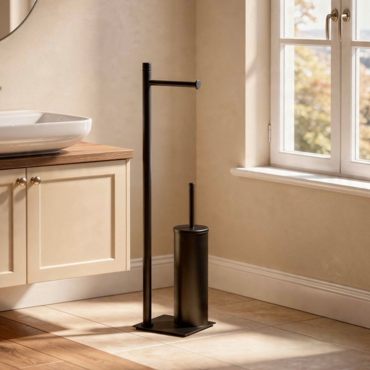 LINEA TRILLY - PIANTANA PORTA ROTOLO E PORTA SCOPINO NERO MATT