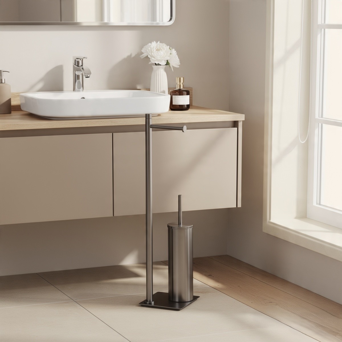 LINEA TRILLY - PIANTANA PORTA ROTOLO E PORTA SCOPINO GUN METAL