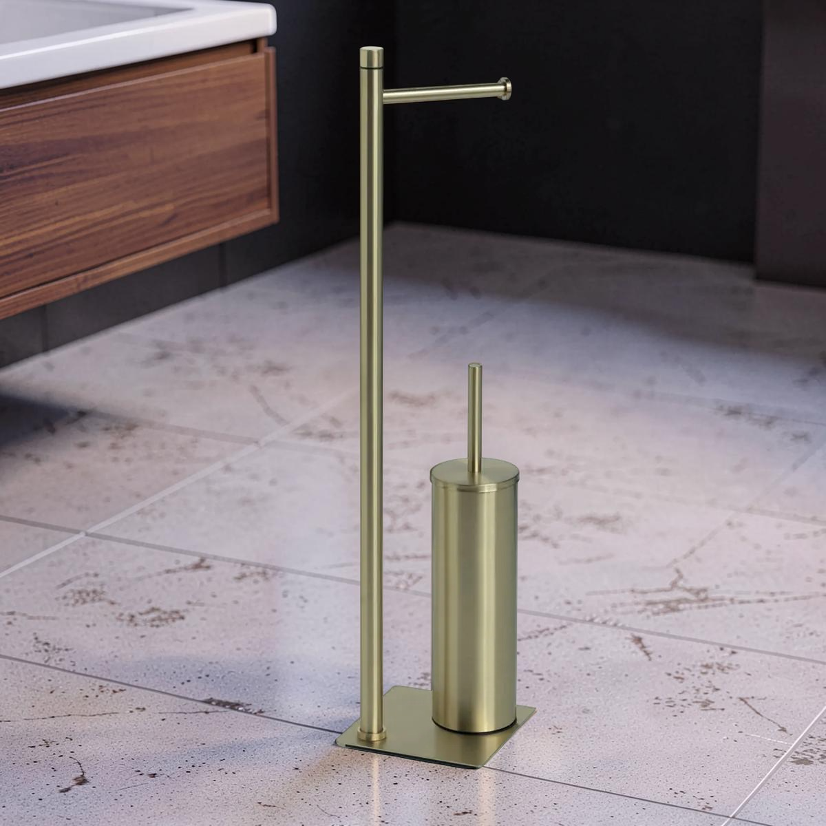 LINEA TRILLY - PIANTANA PORTA ROTOLO E PORTA SCOPINO ORO SPAZZOLATO