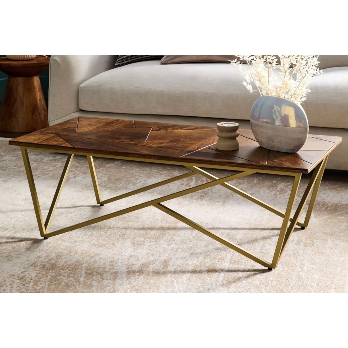 TAVOLINO MOD. SMD-04 CM 100X50 H.36 IN LEGNO DI MANGO TINTA NOCE 