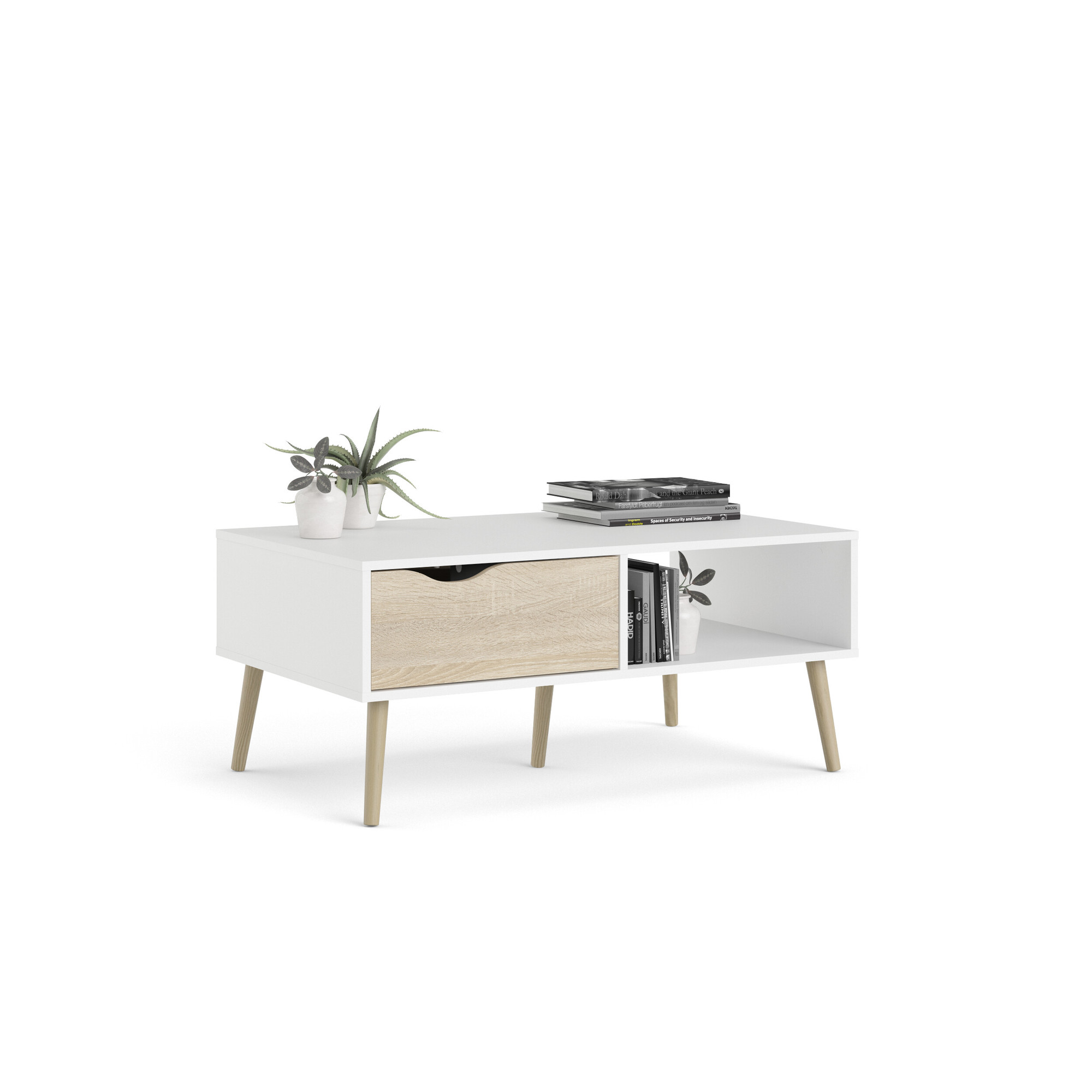 TAVOLINO MOD. OSLO CM 98.7X60.2 H. 43.3 BIANCO OPACO E OAK