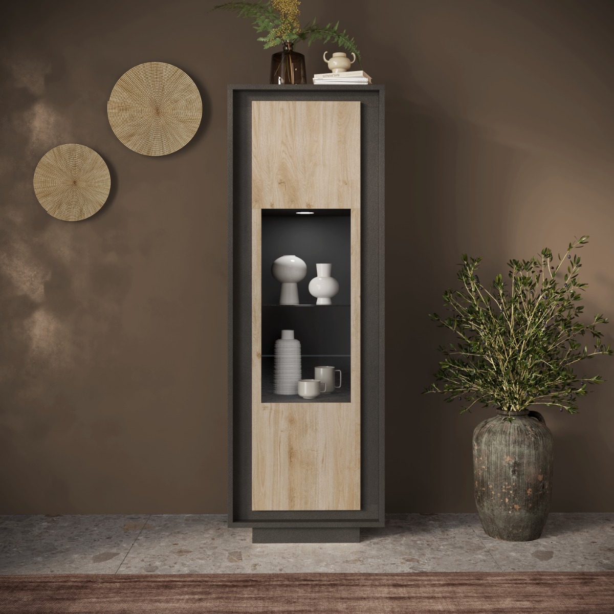 VETRINA MOD. SKY CM 67X40 H. 197 LAVA E CADIZ 