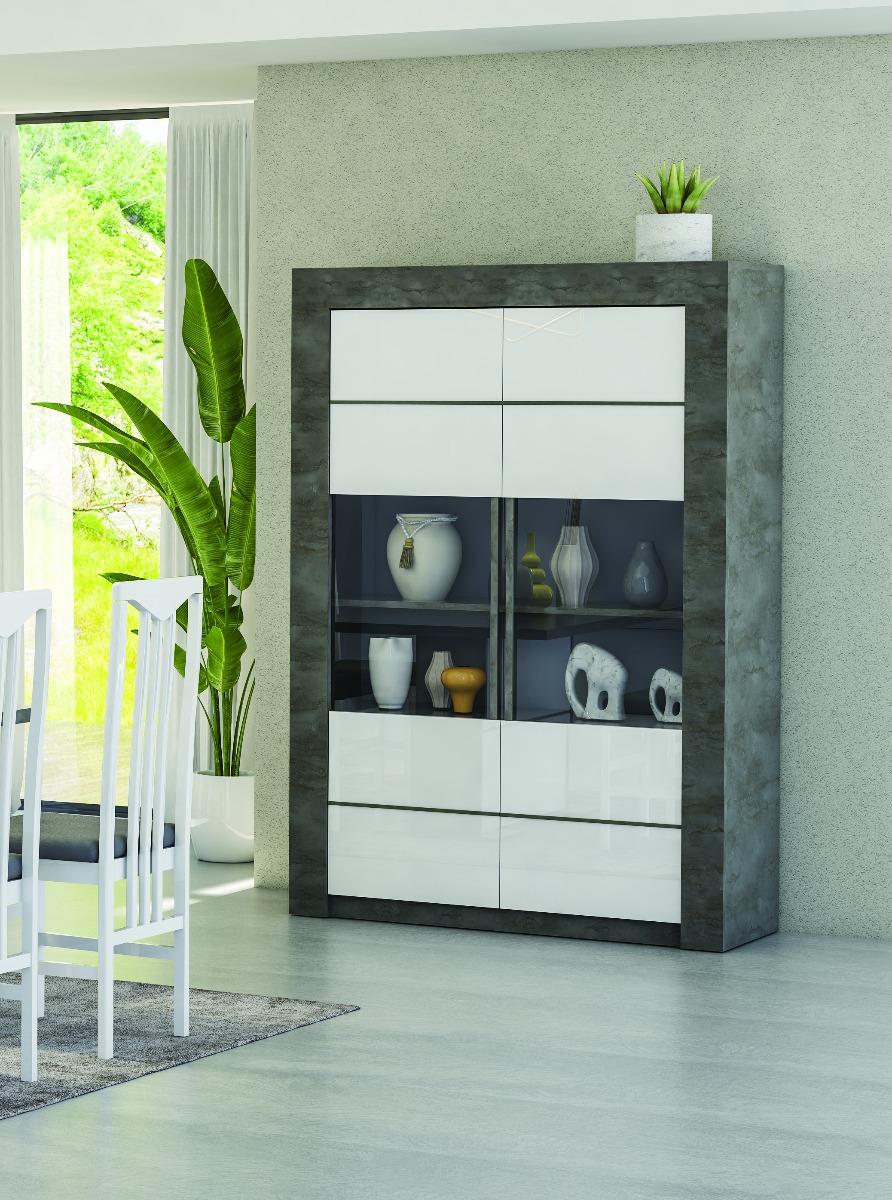 VETRINA MOD. CAPRI CM 120X46 H. 170 ACCIAIO OSSIDO E BIANCO LUCIDO
