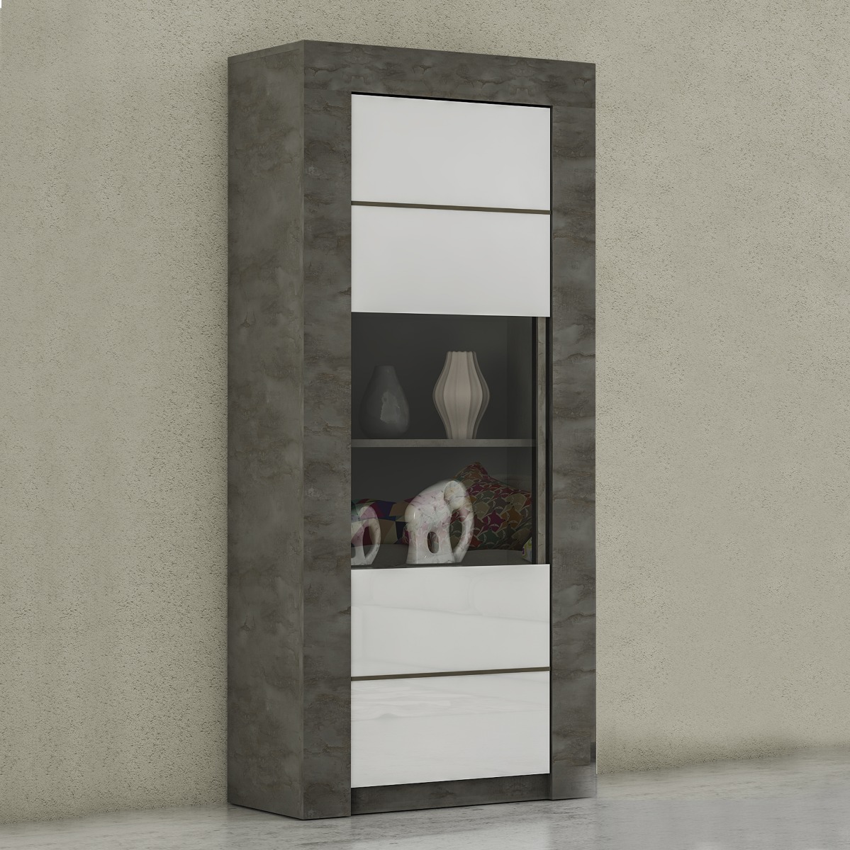 VETRINA MOD. CAPRI CM 71X46 H. 170 ACCIAIO OSSIDO E BIANCO LUCIDO