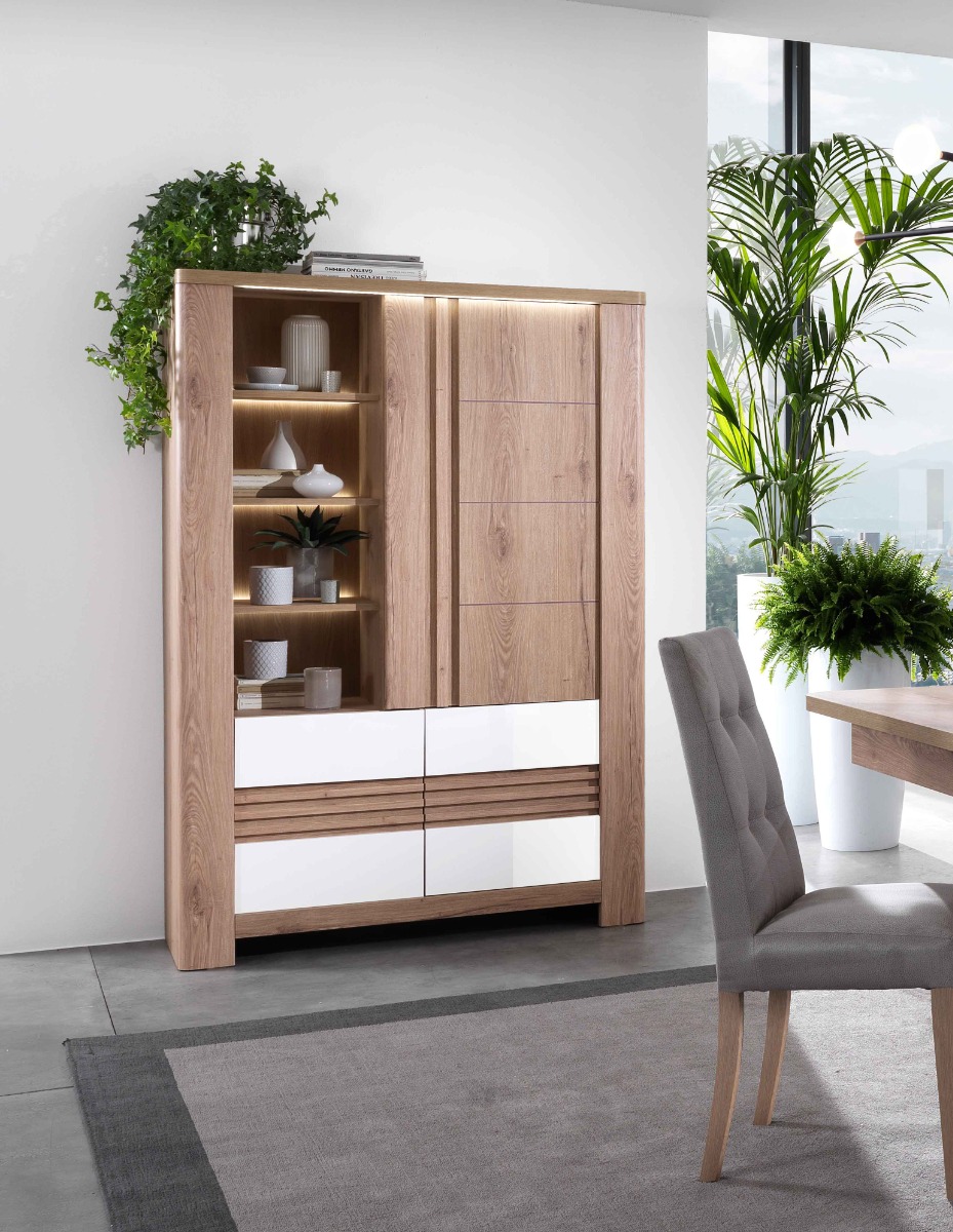 MOBILE MOD. PALAZZO CM 120X44.4 H. 180 ROVERE WELLINGTON E BIANCO LUCIDO